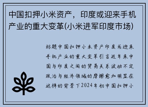 中国扣押小米资产，印度或迎来手机产业的重大变革(小米进军印度市场)