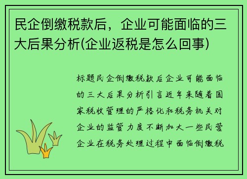 民企倒缴税款后，企业可能面临的三大后果分析(企业返税是怎么回事)