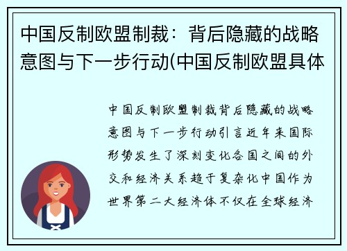 中国反制欧盟制裁：背后隐藏的战略意图与下一步行动(中国反制欧盟具体措施)