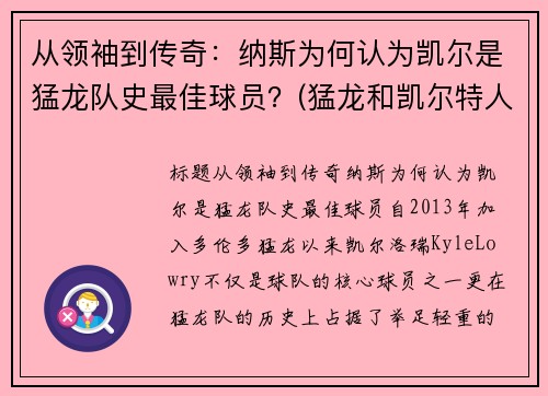 从领袖到传奇：纳斯为何认为凯尔是猛龙队史最佳球员？(猛龙和凯尔特人比赛录像)