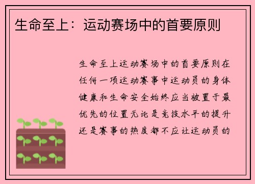 生命至上：运动赛场中的首要原则